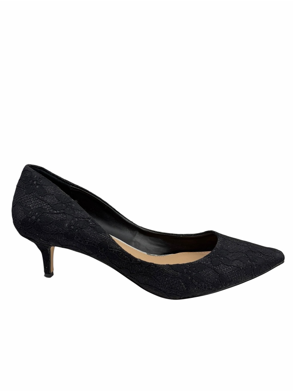 Jewel Badgley Mischka Royalty Black Lace Kitten Heels sz 11